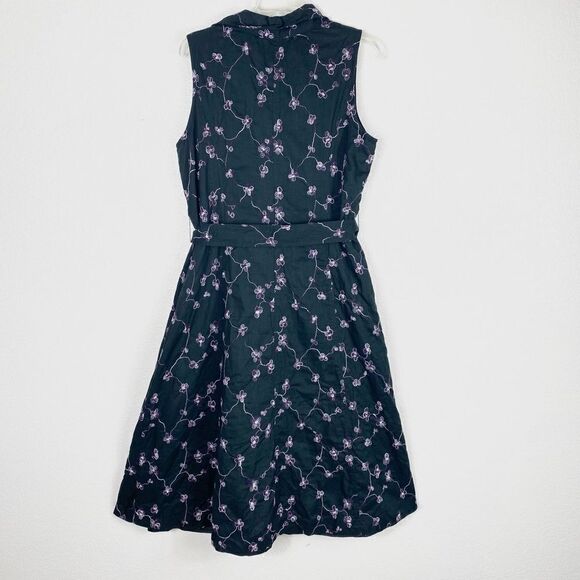 Vintage Black & Purple Floral Embroidered Belted Midi Dress - Picture 4 of 7